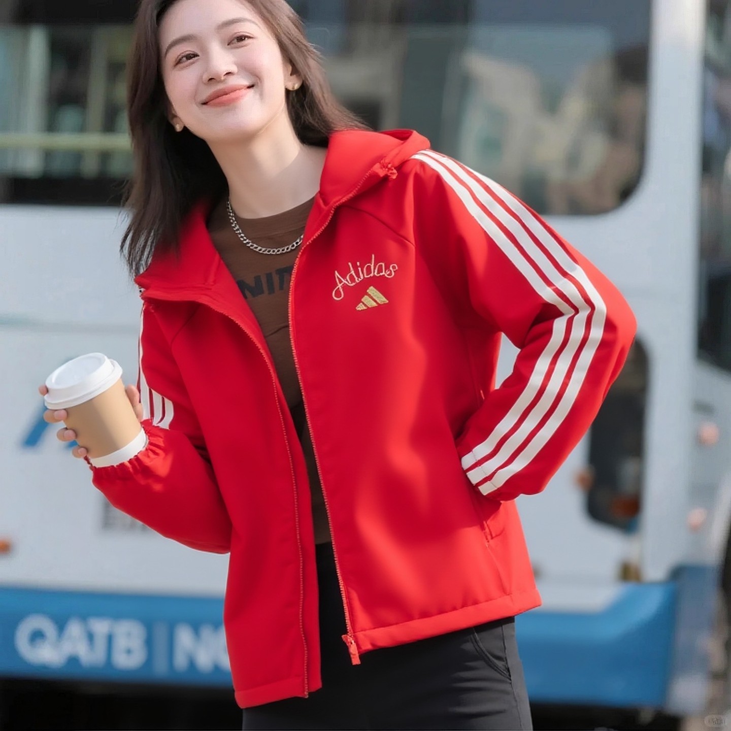 Adidas阿迪达斯女装红色软壳夹克外套26春新年款加绒运动服KU8972