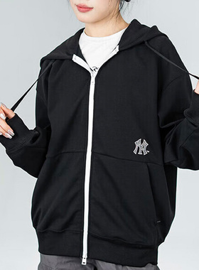 MLB官网 男女连帽外套冬季款情侣时尚运动夹克黑色卫衣3ATRB0441