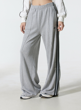 阿迪达斯三叶草女裤灰色直筒长裤25秋新款运动裤宽松阔腿裤JV7476