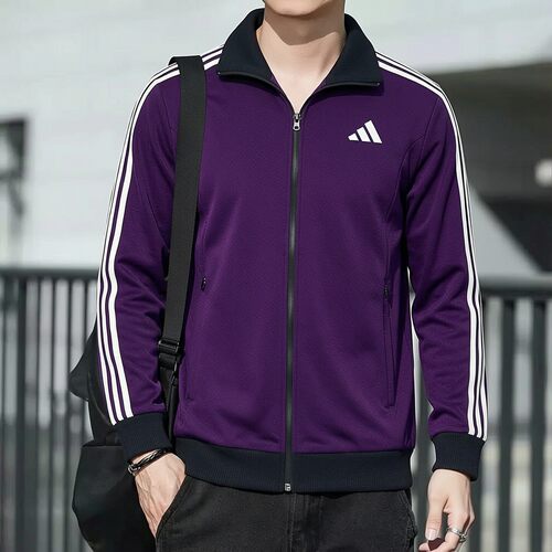 Adidas男装针织夹克外套紫色26秋季新款跑步运动服KT0839