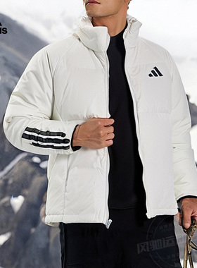 阿迪达斯男装25年秋冬季白色短款羽绒服保暖外套宽松运动服JG5925