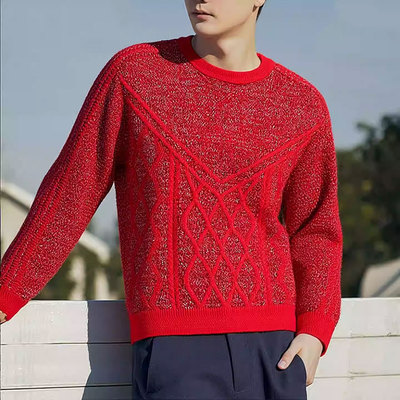 阿迪达斯三叶草男子红色圆领毛衣26春CNY新年款休闲套衫KT0693