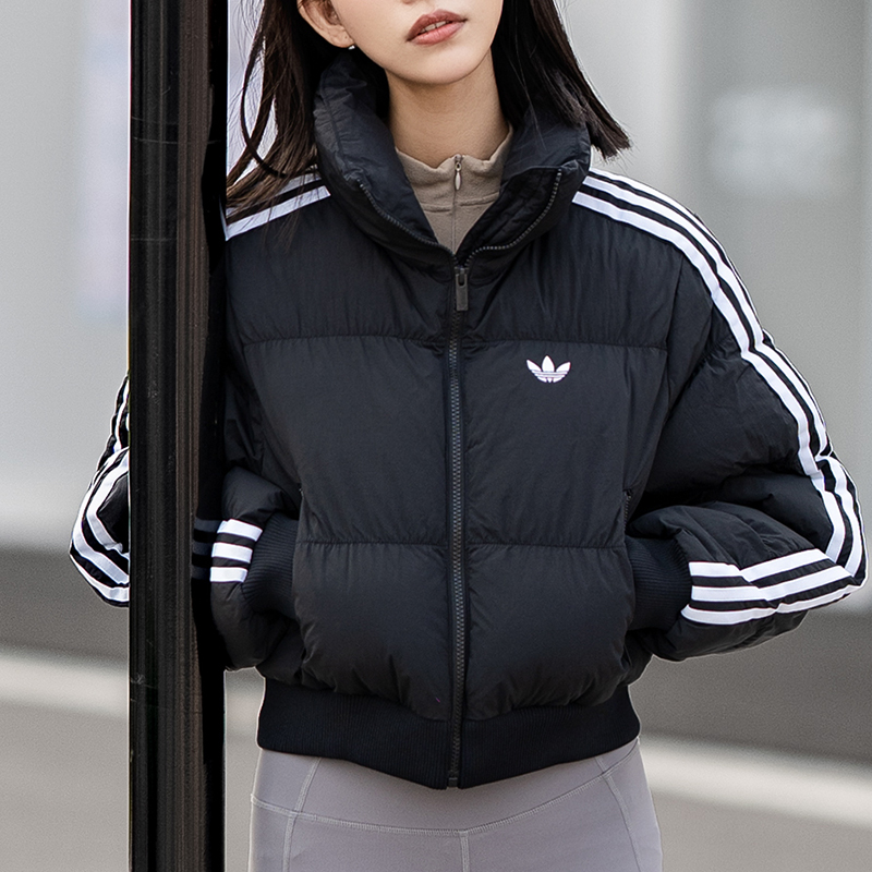 adidas阿迪达斯冬季三叶草保暖短款运动宽松女棉服面包服 JX2970