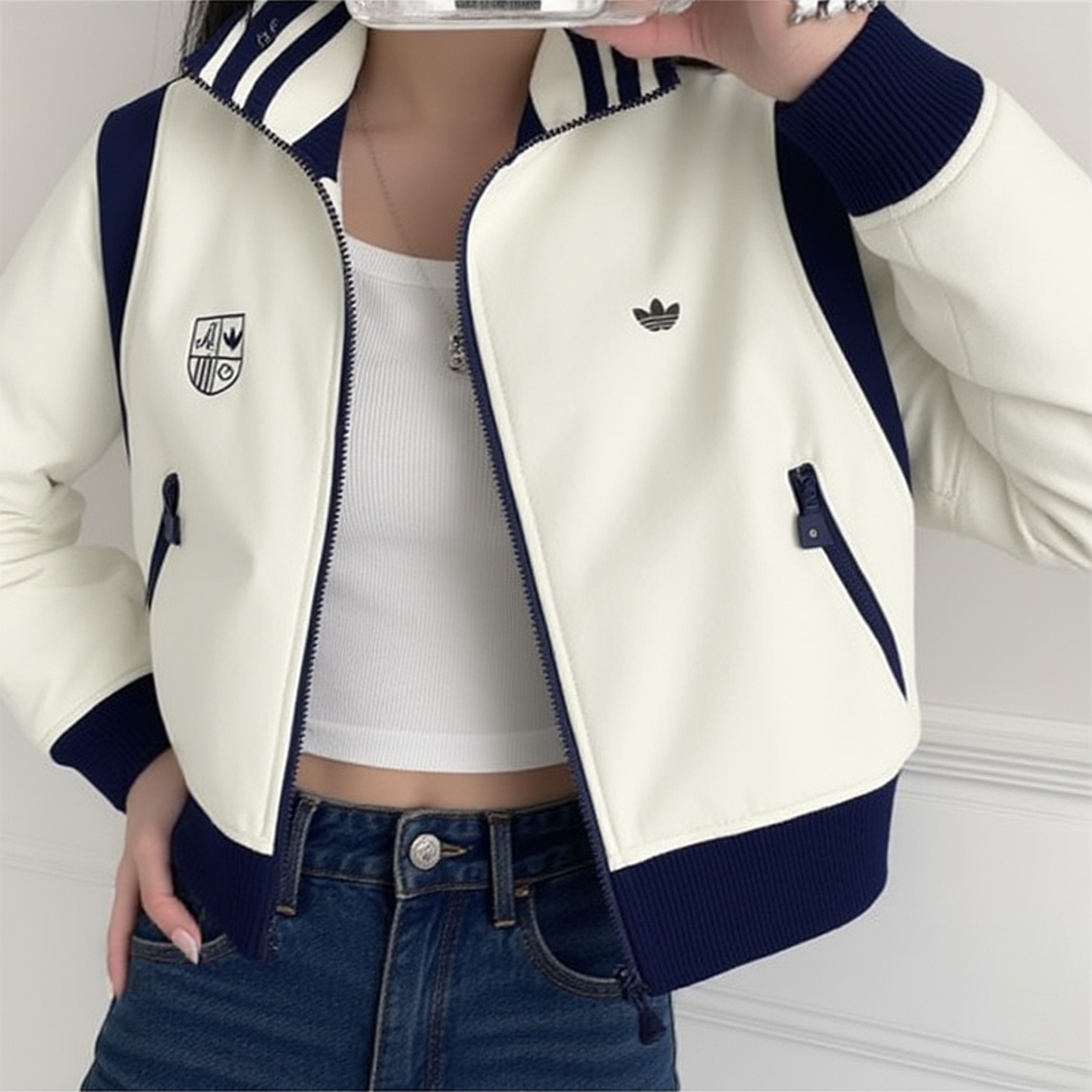 Adidas阿迪达斯外套女上衣新款撞色拼接运动服短款立领夹克JM8022