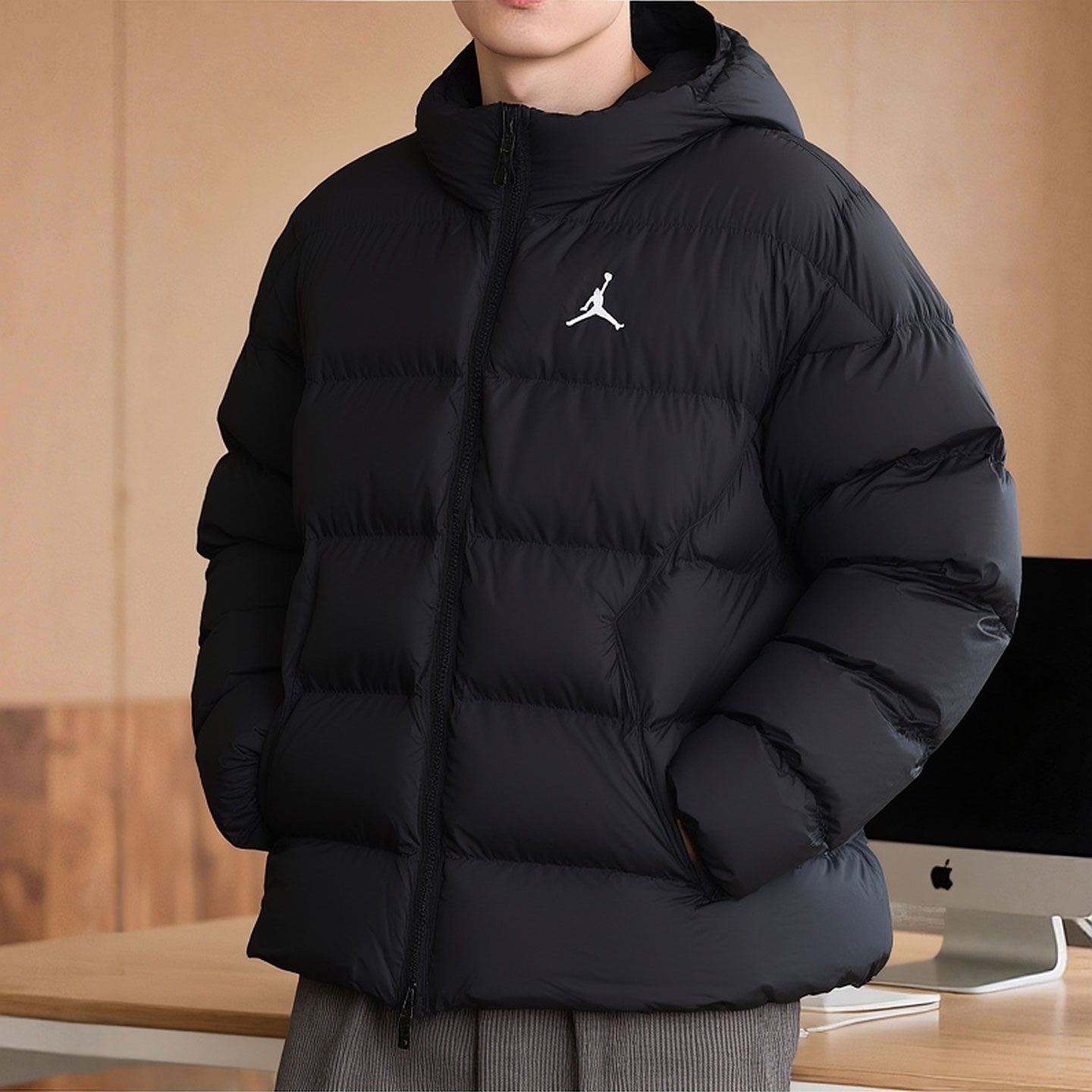 耐克NIKE运动服男装26冬新款jordan防风保暖连帽跑步休闲外套棉服