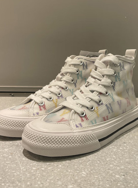 MLB高帮帆布鞋男女NY满标老花板鞋休闲鞋时尚潮人运动鞋3ACVCMM2N