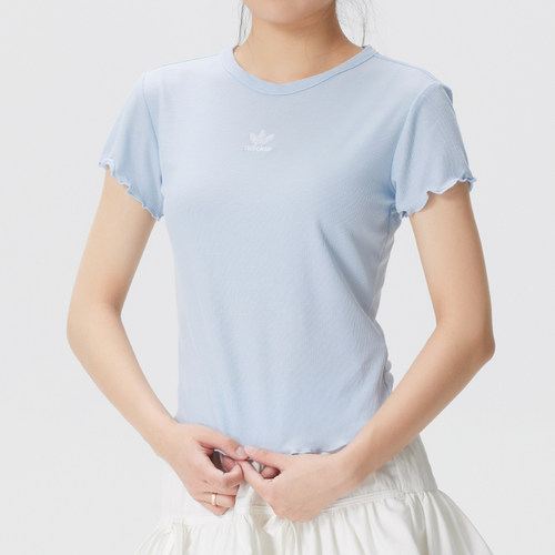 adidas女装短袖蓝色T恤26春夏新款健身跑步运动服KE1108