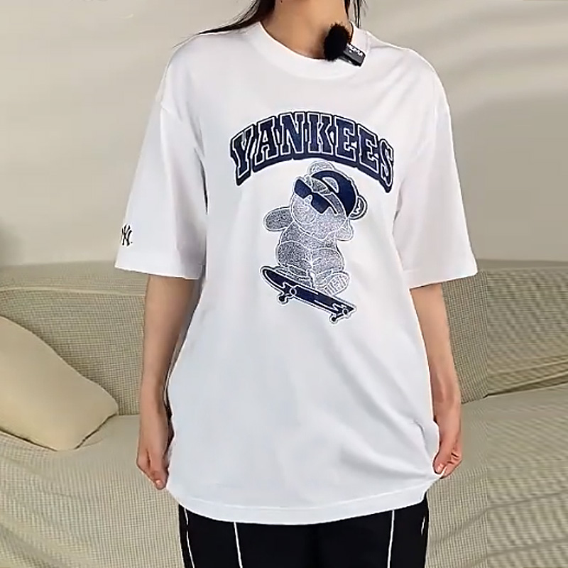 MLB美职棒短袖白T恤男女宽松大码半袖25冬季情侣运动服3ATSE0343