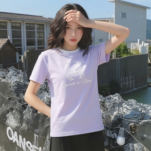 adidas阿迪达斯三叶草女装紫色短袖T恤运动服26夏新款半袖KY5735