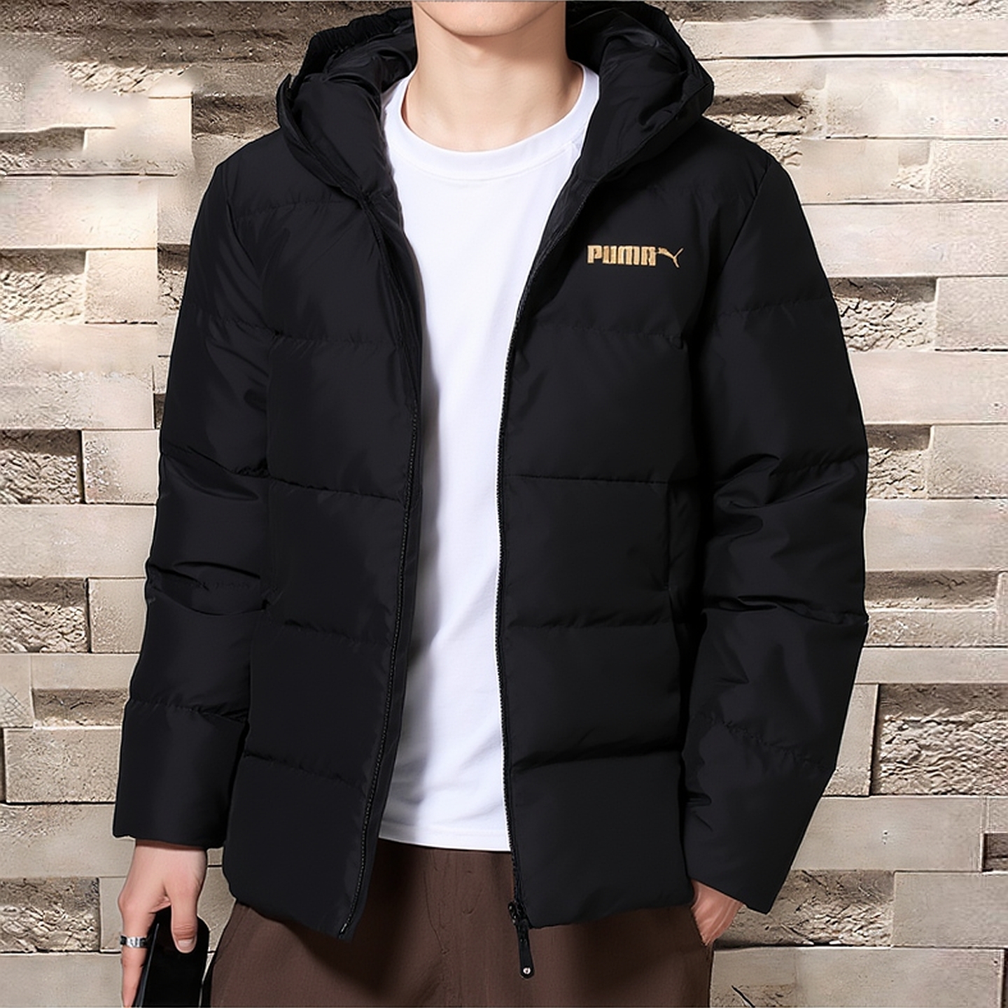 PUMA彪马羽绒服男装2025新款男士黑色金标运动外套休闲夹克694698