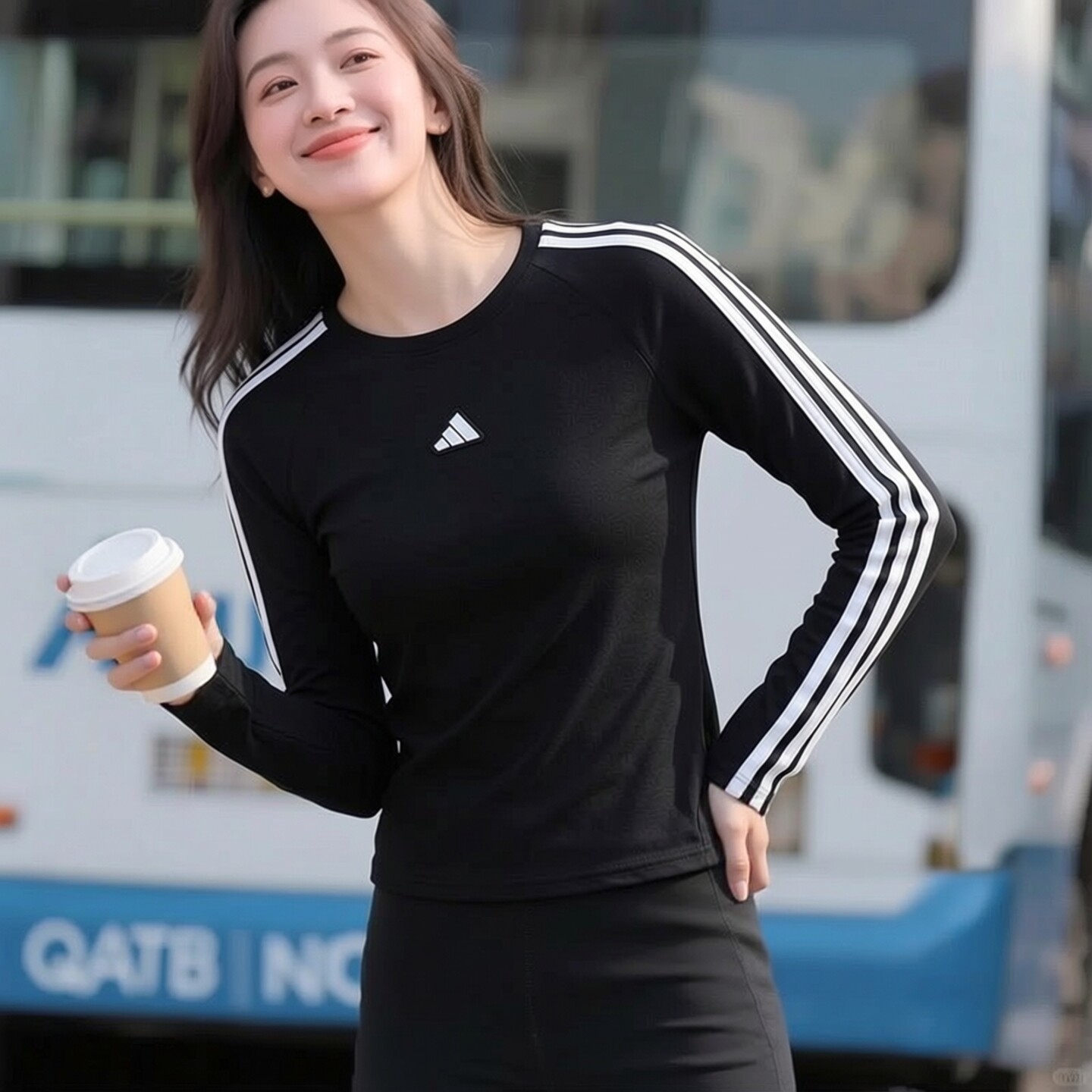 阿迪达斯女长袖T恤黑色健身训练服26春新款打底运动服跑步KS0030