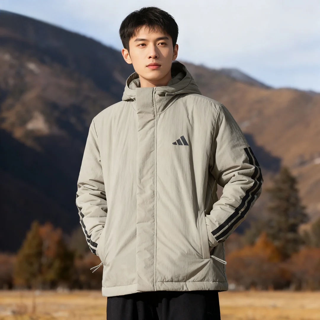 Adidas阿迪达斯正品男款运动休闲服2025秋冬季保暖连帽棉服JY8305