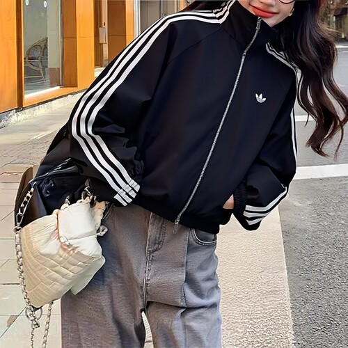 adidas三叶草女子梭织短外套运动服26新款休闲夹克KY5045