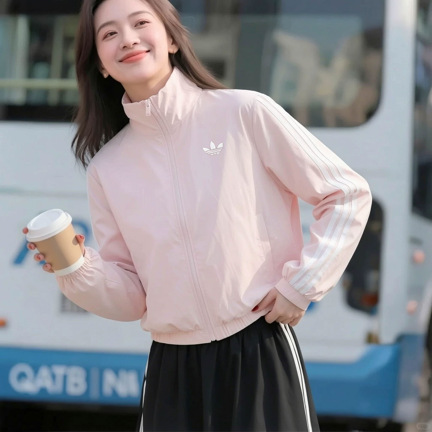 阿迪达斯三叶草粉色梭织夹克外套女装灯笼袖运动服26新款休闲上衣图片