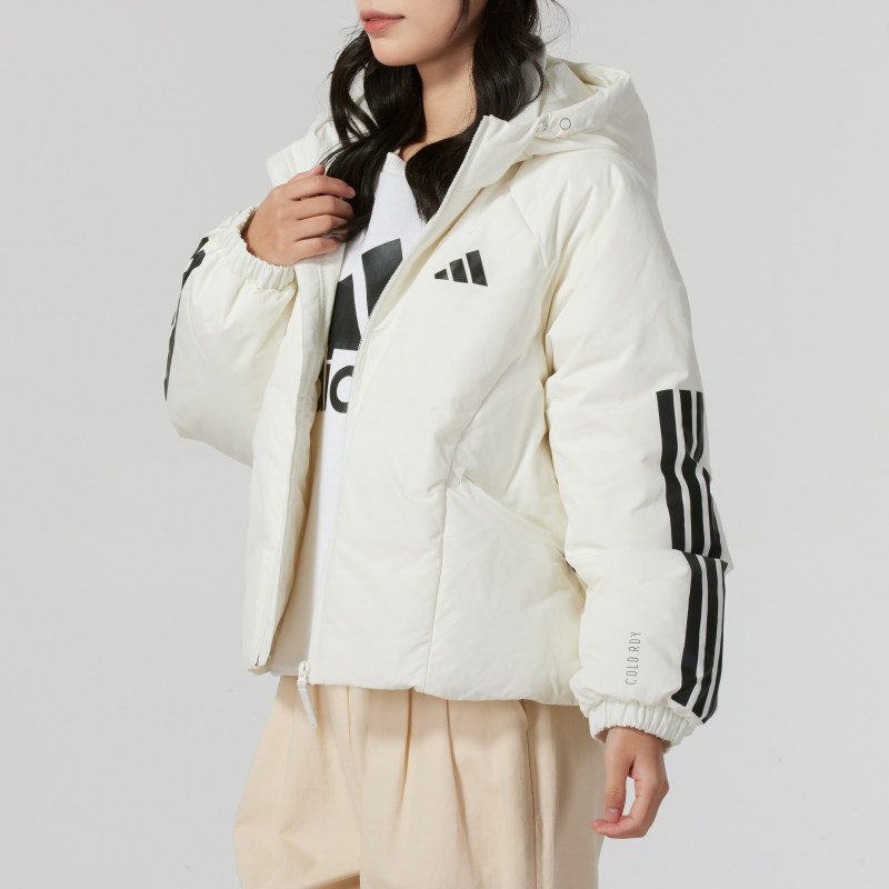 阿迪达斯女款羽绒服春季新款运动休闲短款白色鸭绒外套JG3865