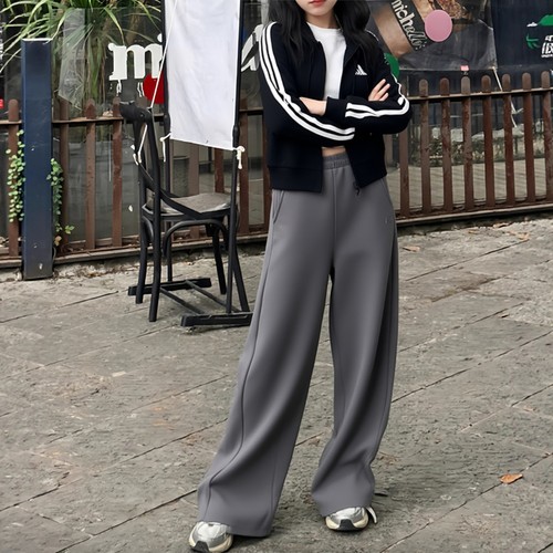 阿迪达斯女裤阔腿裤2025冬季宽松弯刀裤官方正品运动休闲针织裤女