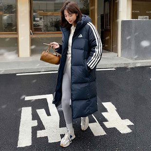 阿迪达斯长款羽绒服外套男女2025新款情侣连帽棉羽运动外套KC2499