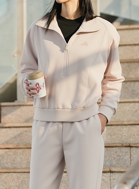 阿迪达斯粉色短款半拉链卫衣女2026新款运动套头衫休闲长袖KH0206