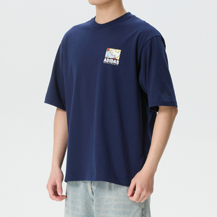 阿迪达斯男子蓝色短袖T恤26夏季新款M ANI POP BK  T运动服KE4338