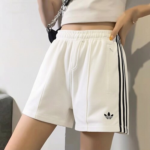 阿迪达斯女裤白色针织短裤26夏季新款休闲裤透气跑步运动裤KD1397