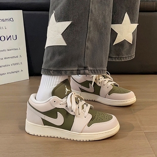 休闲鞋 低帮绿色厚底运动鞋 板鞋 AJ1篮球鞋 HV4396 25新款 NIK耐克女鞋
