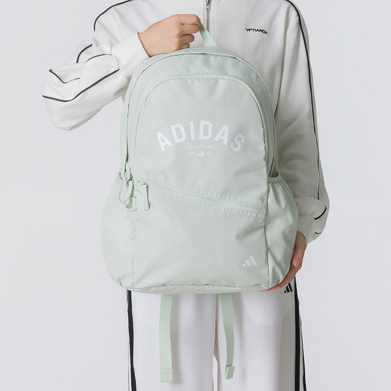 adidas绿色双肩包男女背包26新款大容量书包休闲包KZ0016