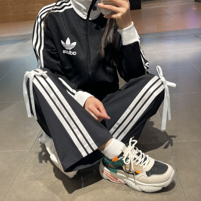 侧边三条杠，蝴蝶结设计，休闲香蕉裤