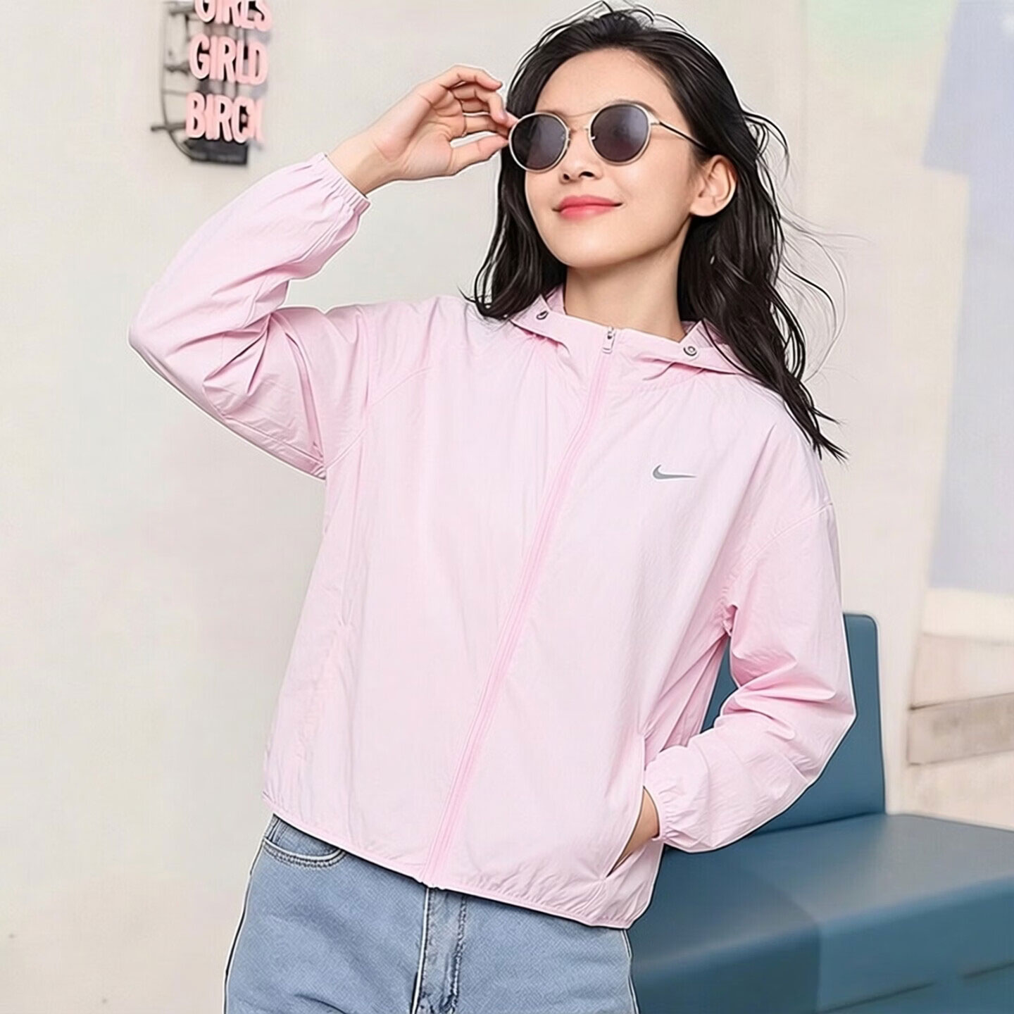 NIKE耐克运动夹克女装2026新款夏秋防晒服跑步健身连帽外套皮肤衣