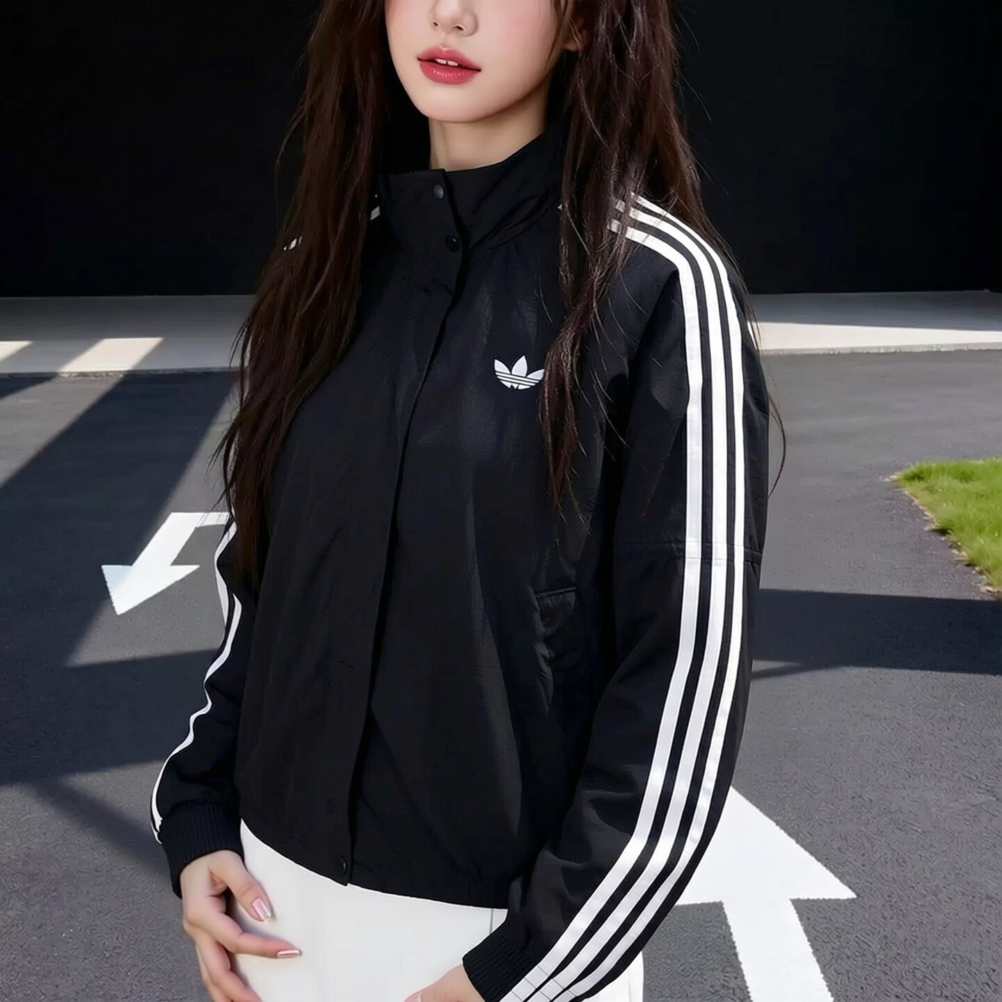 阿迪达斯三叶草防风衣外套女装上衣秋季新款连帽运动休闲服JX1451