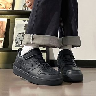 NIKE耐克黑色低帮板鞋男童女童春季款官网正品魔术贴休闲鞋DV5457
