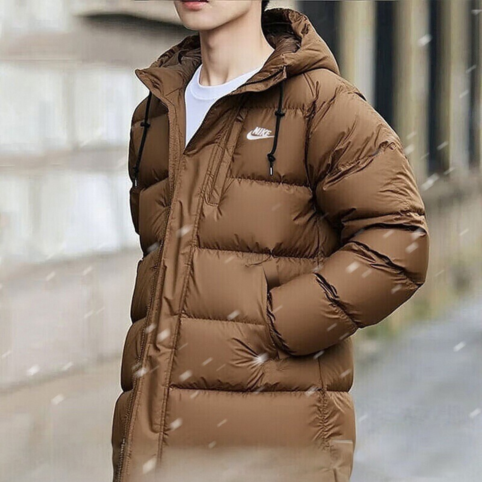 NIKE耐克男子中长款羽绒服25冬季保暖夹克连帽运动外套IB2974-235