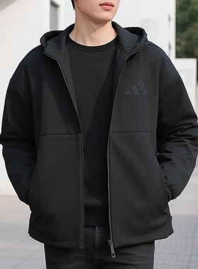 adidas阿迪达斯连帽外套男25秋新款休闲针织跑步夹克运动服JE7538