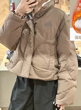 阿迪达斯棕色短款立领羽绒服女装冬季运动服保暖面包服外套JG5945