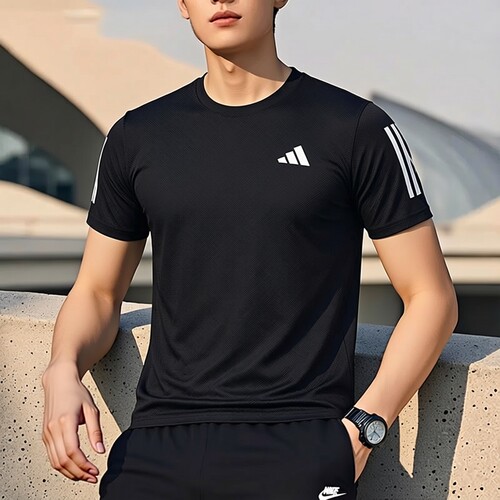 adidas男子跑步上衣梭织速干短袖运动服休闲T恤JY8583