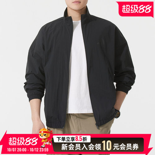阿迪达斯夏秋新款男健身运动夹克休闲梭织黑色外套【JZ8408】