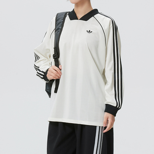 阿迪达斯三叶草女装长袖POLO衫2026夏季新款白色休闲运动服KG3711