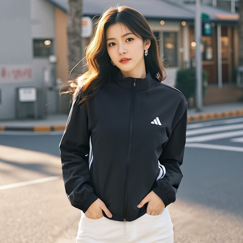 阿迪达斯梭织外套女装冬季新款跑步运动服立领休闲夹克杉JD6539