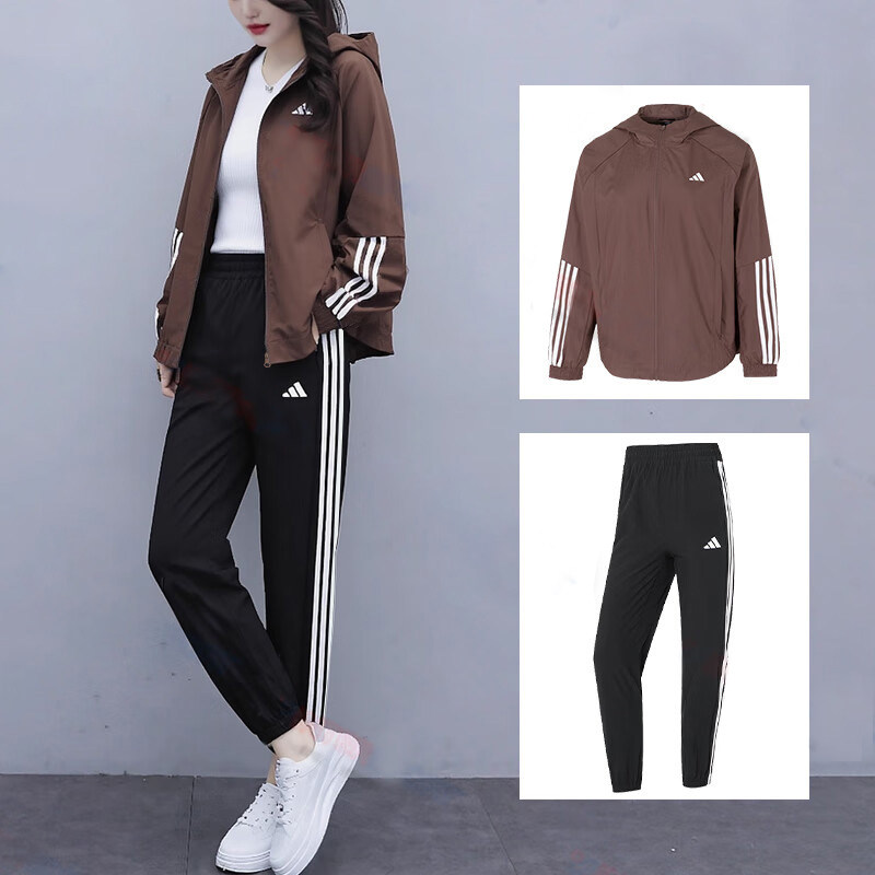 阿迪达斯adidas女装梭织运动套装连帽外套长裤子26新款休闲两件套