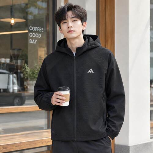 阿迪达斯男装梭织连帽夹克外套2026秋季新款休闲上衣运动服KS9289