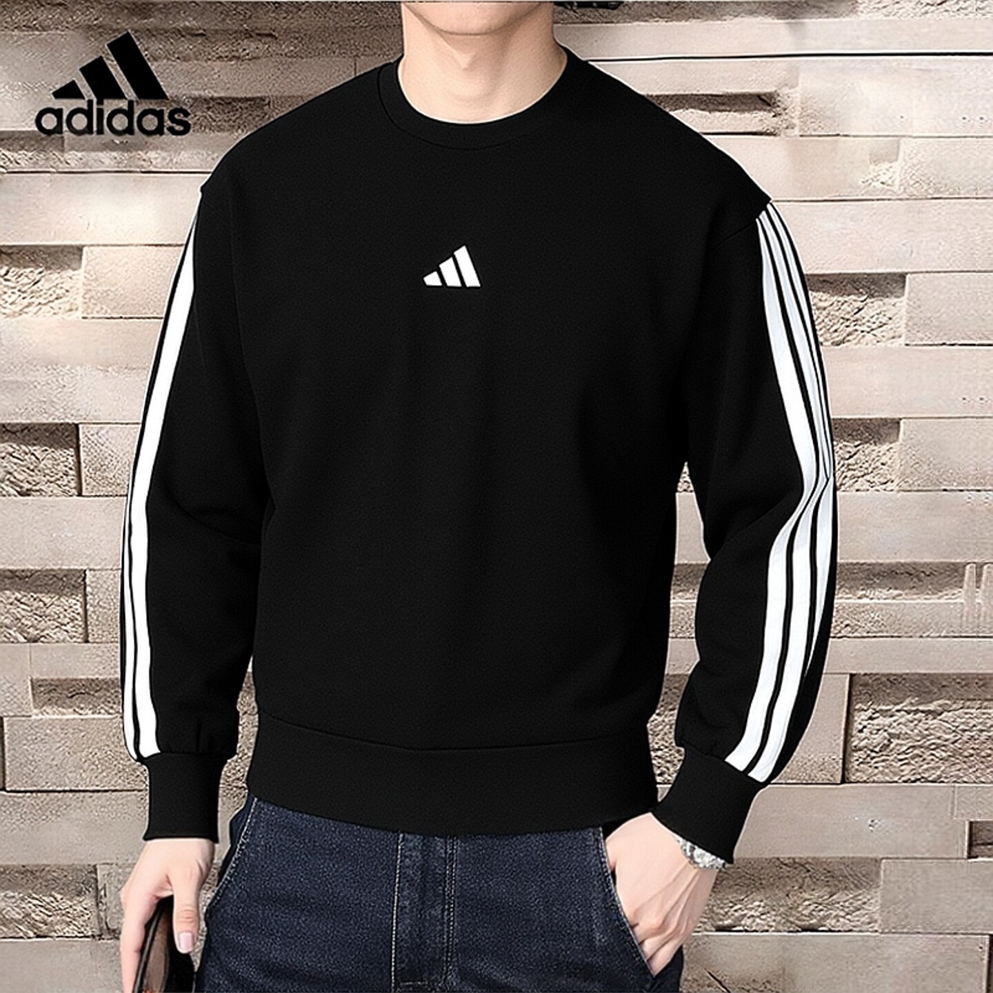 阿迪达斯加绒卫衣男2026春季三条纹运动服保暖长袖套头衫潮JE6304
