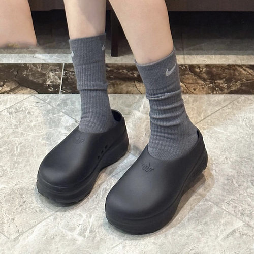 Adidas阿迪达斯穆勒凉拖鞋运动厨师鞋厚底休闲鞋黑色包头鞋IE4626