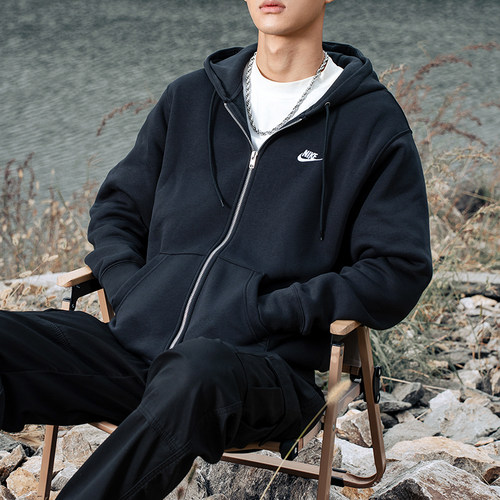 NIKE耐克男装加绒夹克外套25秋新款连帽卫衣开衫运动服FN3862-010