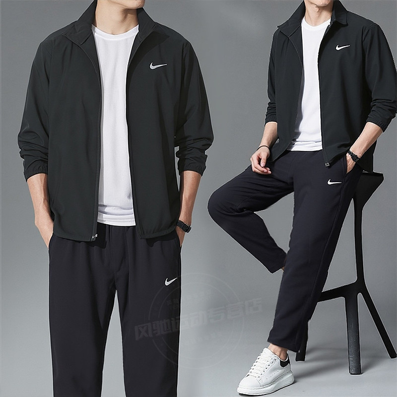 NIKE耐克男黑色速干跑步两件套运动套装梭织立领夹克外套直筒长裤,运动服/休闲服装,运动套装,淘宝优惠券,粉丝福利购,淘宝优惠卷