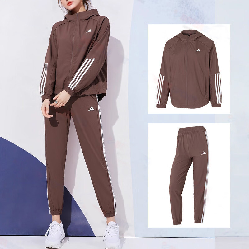 阿迪达斯女装春季梭织套装连帽外套长裤子2026新款休闲运动服上衣