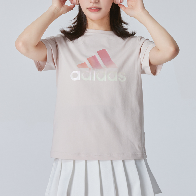 adidas阿迪达斯粉色短袖女上衣24冬季新款运动服休闲t恤衫IM8886