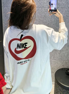 NIKE耐克长袖白色T恤女装25新款运动服宽松圆领套头衫卫衣IB1670