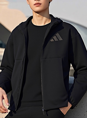 adidas阿迪达斯连帽开衫外套男装25新款休闲针织夹克运动服JE7538