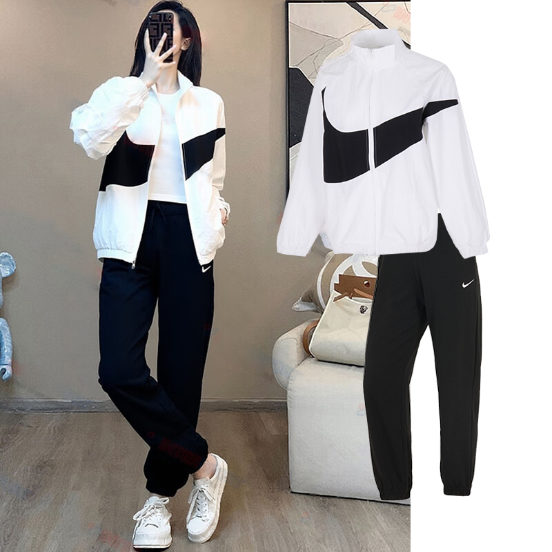 NIKE耐克女装梭织夹克外套针织长裤子2025新款跑步轻薄运动套装