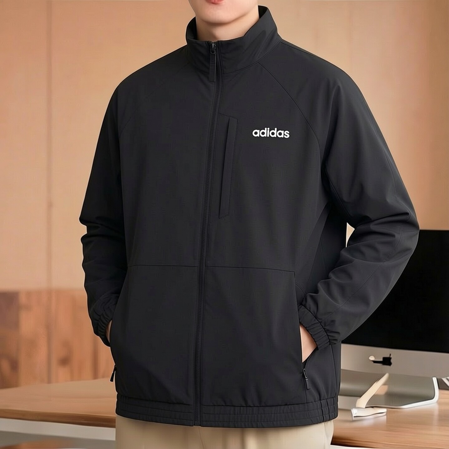 阿迪达斯男装梭织立领夹克外套2026新款户外运动服休闲上衣JE1342