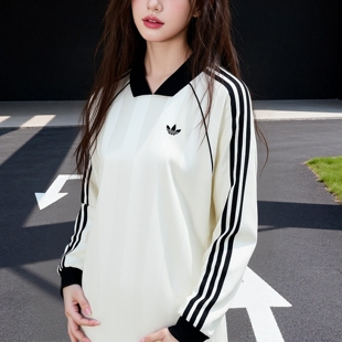 阿迪达斯三叶草女装白色长袖T恤2026夏季新款运动服健身服KG3711